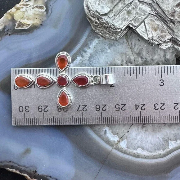 Sterling Silver Southwestern Style Carnelian Decorated Cross Pendant For Women - Picture 10 of 10